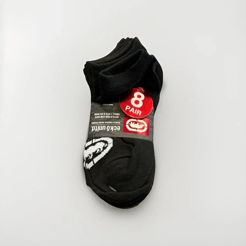 Ecko Unltd Boys Black 8 Pairs Low Cut Socks Size S SMALL Size 6-8 1/2 NEW